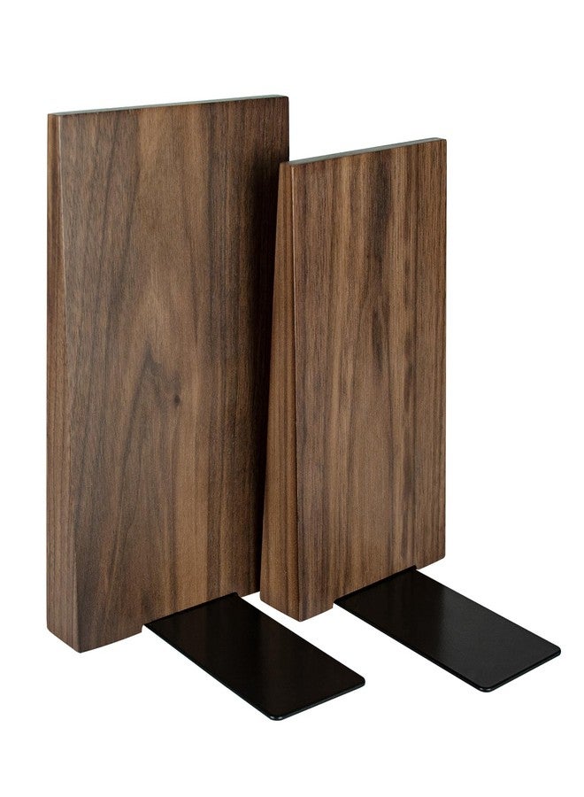 Luxdecor Walnut Book Ends Hold Heavy Books-7x6x5in Wood Bookends for Office Desk Non Skid, Decorative Walnut Bookend 2pack, Triangle Style - Image 5